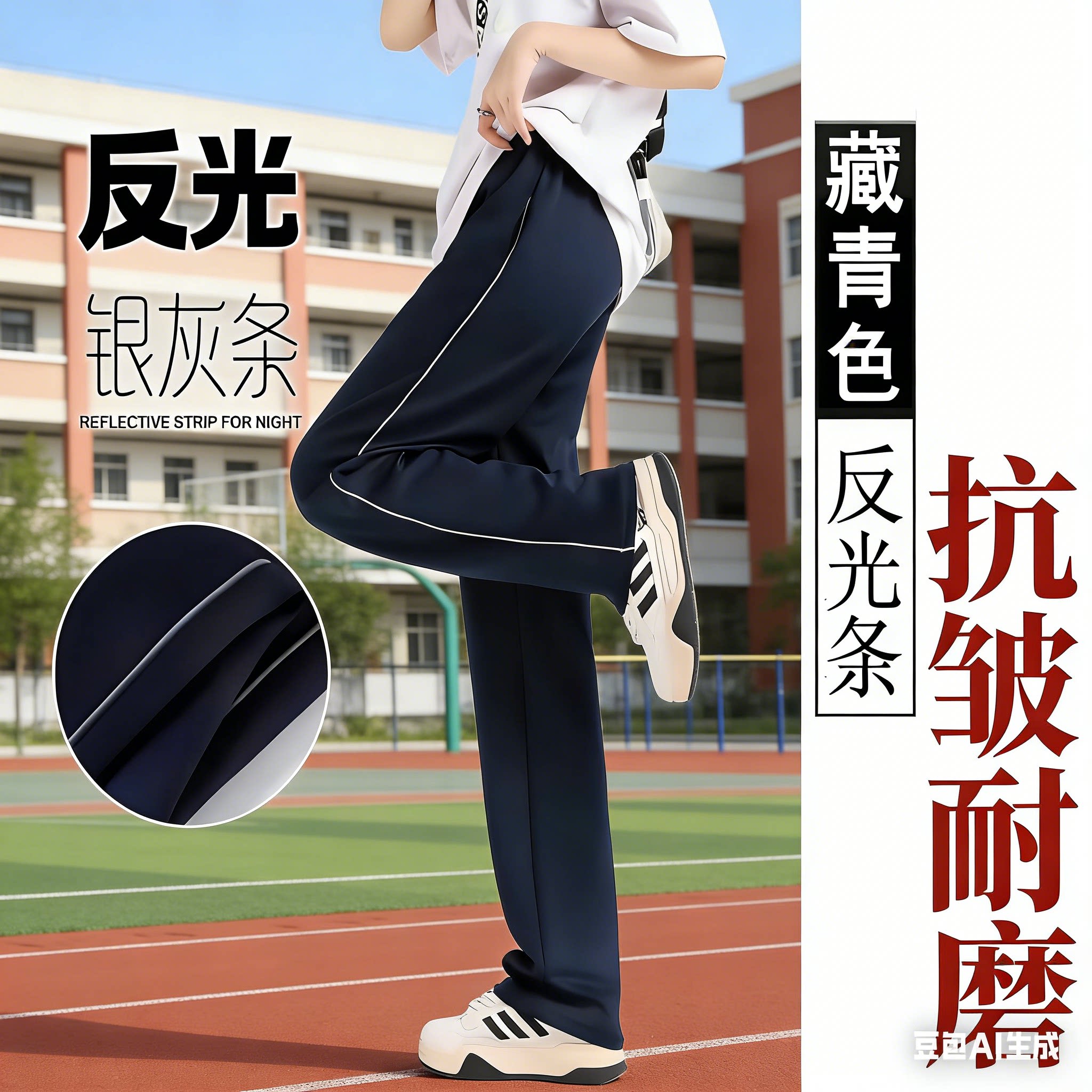 春秋藏青一道杠反光校服裤