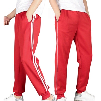 大红宝蓝二杠束脚运动裤不易变形