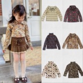 衫 Miyababy MP复古印花领结T恤男女童2025秋冬高端有机棉高领长袖