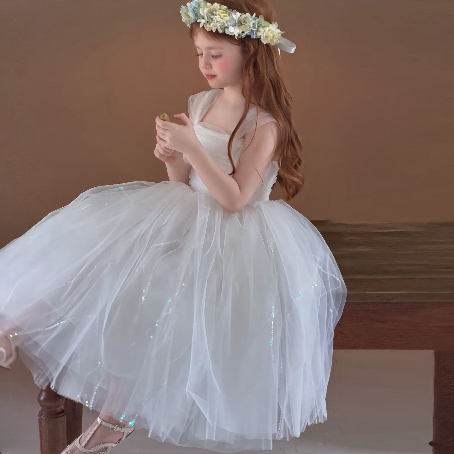 Miyababy 亮片吊带蓬蓬连衣裙女童2026夏季韩版公主长裙礼服裙