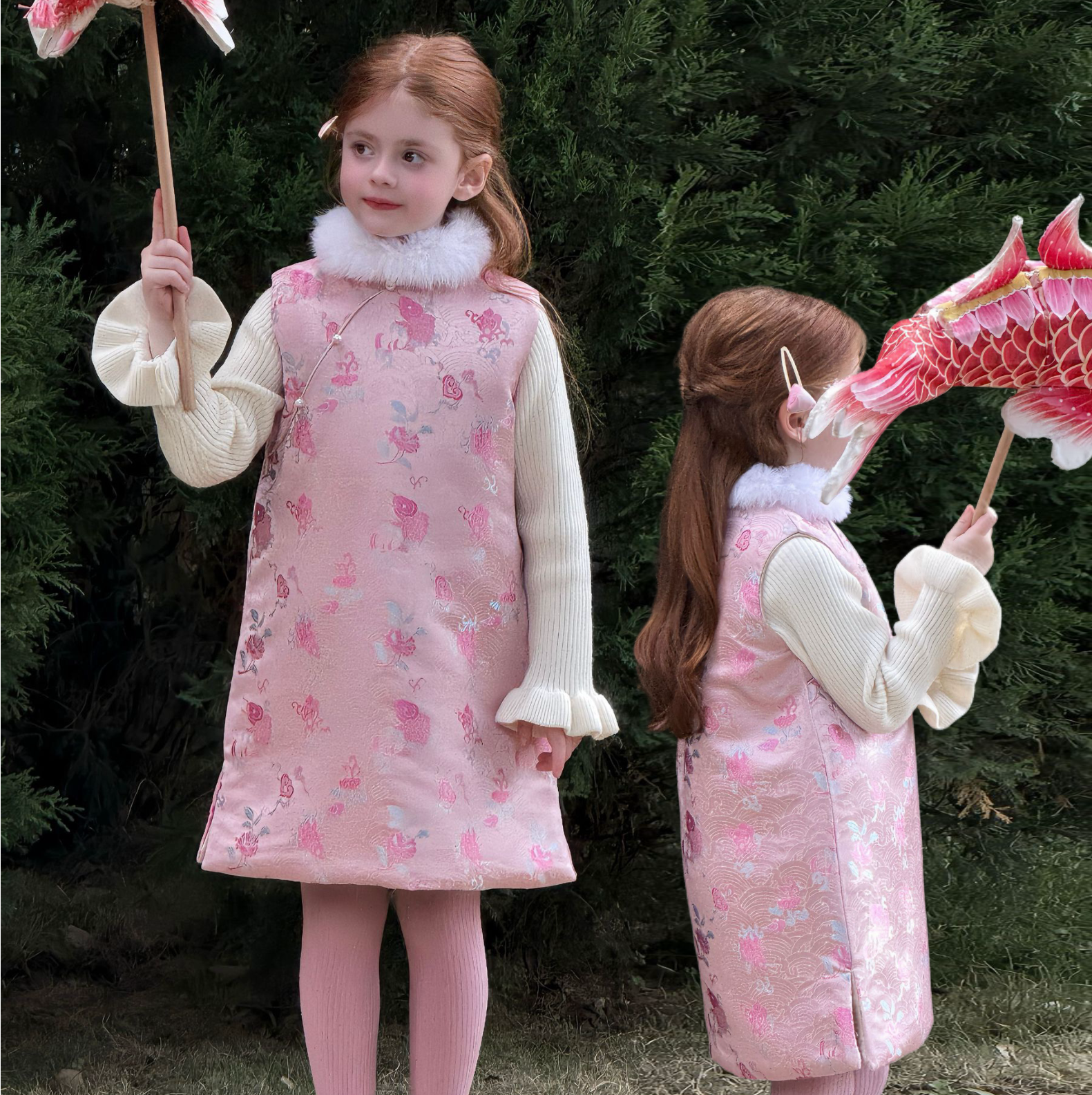 Miyababy 锦鲤跃喜旗袍背心裙女童2025冬季新年款夹棉无袖贺岁裙,童装/婴儿装/亲子装,旗袍,淘宝优惠券,粉丝福利购,淘宝优惠卷