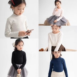 Miyababy 长绒棉打底针织衫女童秋冬中领圆领长袖百搭精梳棉毛衣