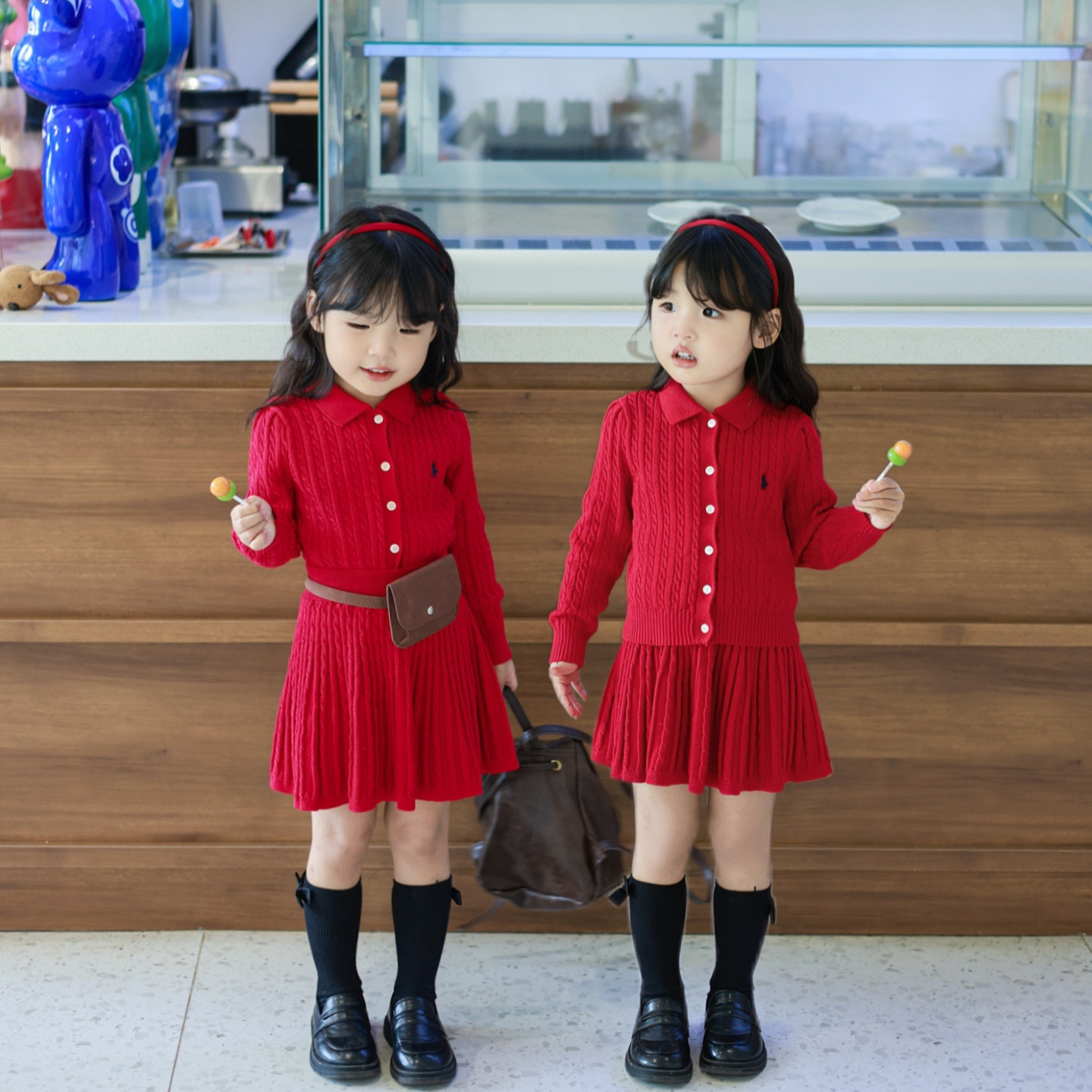 Miyababy正红绞花麻花套装女童2025秋冬新款学院风翻领开衫半身裙,童装/婴儿装/亲子装,套装,淘宝优惠券,粉丝福利购,淘宝优惠卷