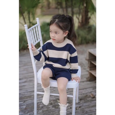 miya条纹针织衫短裤套装