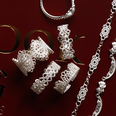 银织蕾丝丨古董织物感纯银戒指