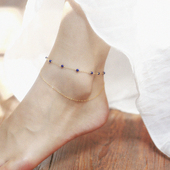 内心永远是彩虹色 软语设计古典文艺气质天然彩色宝石双层脚链