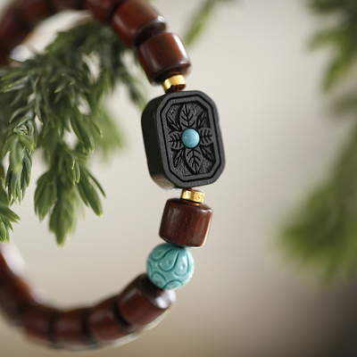 溪亭日暮丨小叶紫檀松石手链