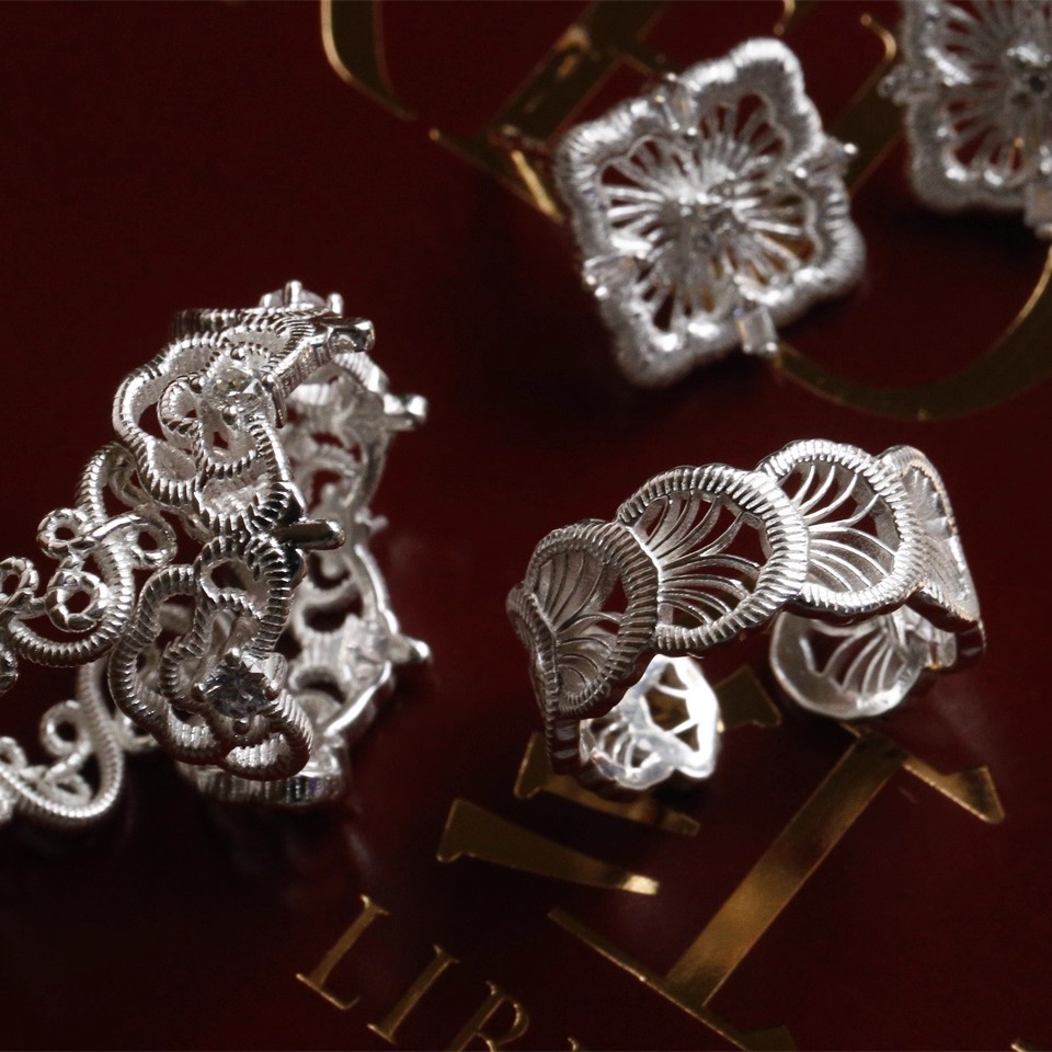 银织蕾丝丨重工版古董感纯银戒指