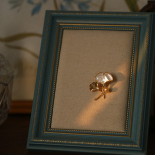 晚秋丨软语设计古典文艺气质天然珍珠白蝶贝银杏叶胸针吊坠两用