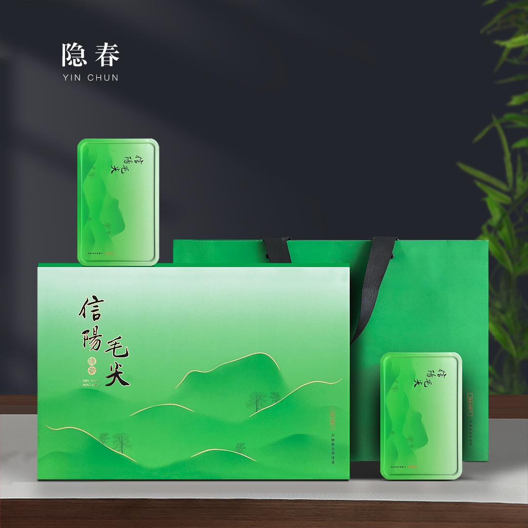 隐春半斤两听礼盒包装信阳毛尖专用横版装5g泡袋16套批发不带茶叶
