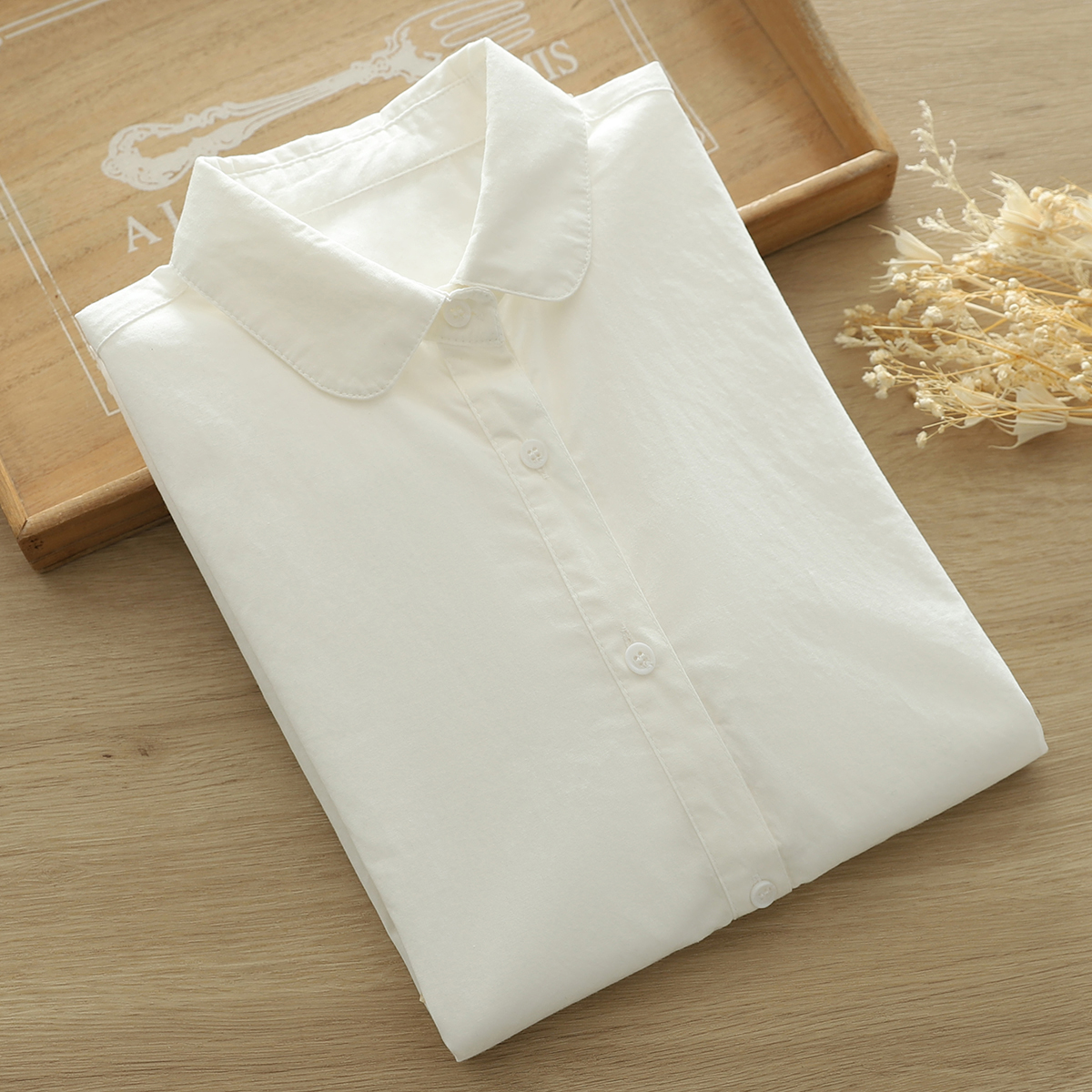 纯棉长袖白色衬衫女春秋宽松内搭职业衬衣学生面试简约基础款上衣