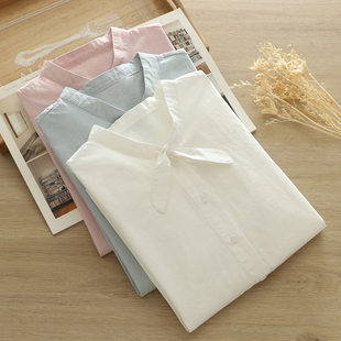 纯棉白衬衫女长袖春秋日系学院风jk衬衣宽松学生蝴蝶结上衣基础款