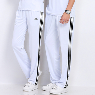 梦之队运动裤长裤子春秋款男女士同款健身操三条杠夏季薄款白色