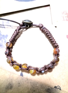 福百瑞珠宝 天然黄玛瑙水晶原石水晶手作蜡绳编织手链