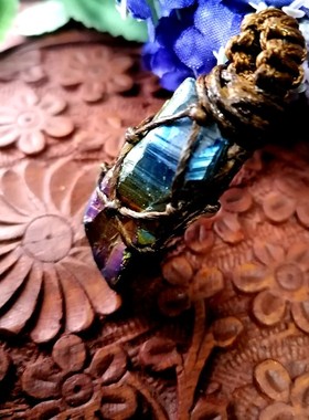 原石手工编织腊绳吊坠