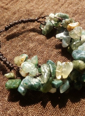 福百瑞珠宝天然印度玛瑙石碎石手编复古美搭蜡绳手链