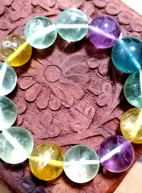 福百瑞珠宝孤品天然彩虹萤石大珠美貌复古手链