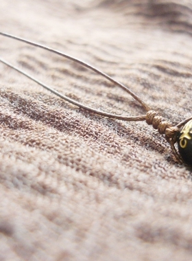 阿福珠宝 天然黑石六字真言编织吊坠蜡绳项链
