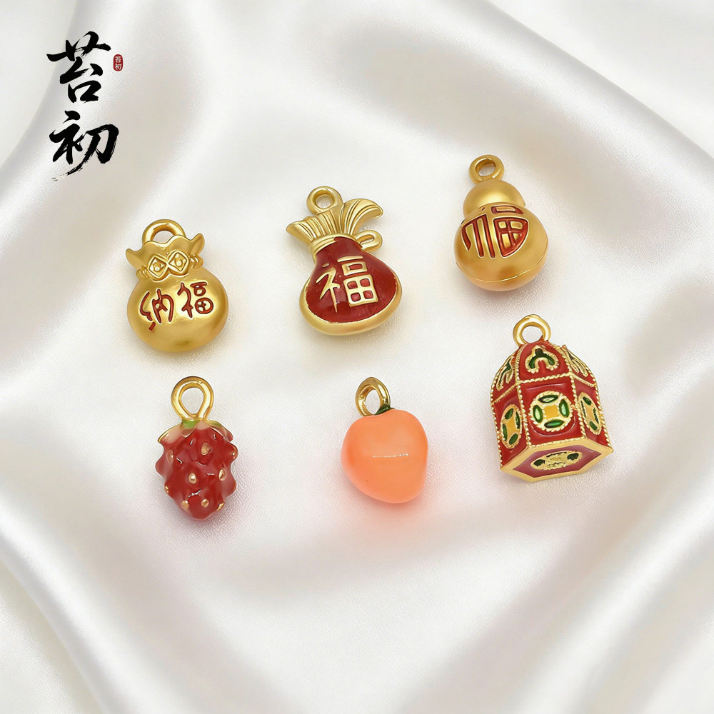 保色古法哑金福字招财串珠配件