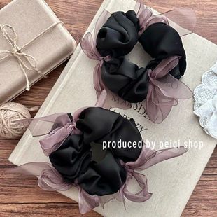 韩系气质蝴蝶结网纱大肠发圈半扎发丸子头发绳头花头发饰