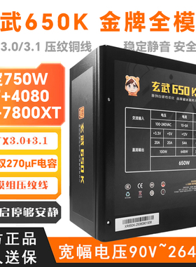 驿晨宇玄武650Kill额定650W金牌全模组电源dc-dc电脑atx3.0压纹线