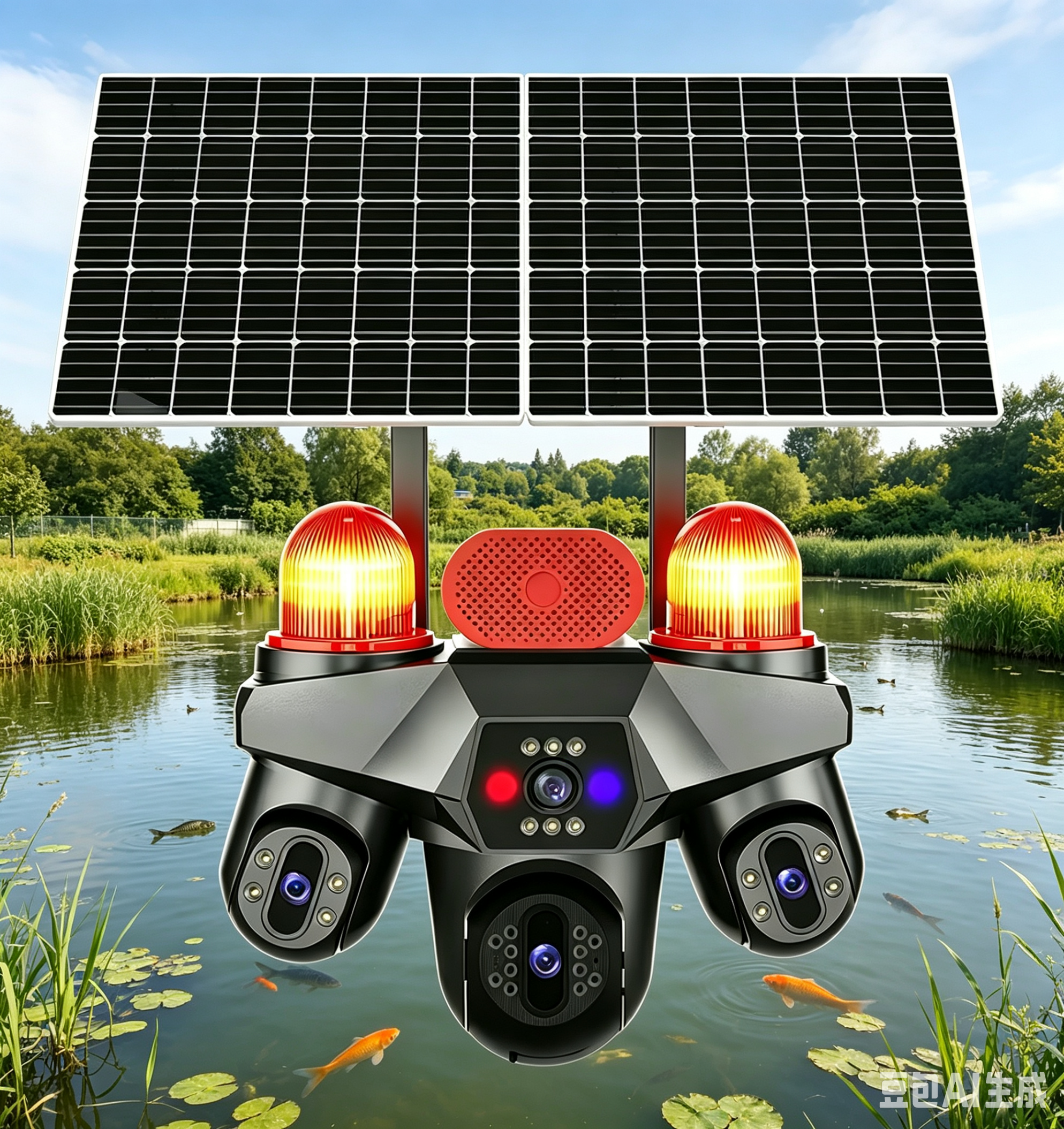 东南亚欧美非洲亚太用太阳能三镜头4G手机远程摄像头室外果园鱼塘