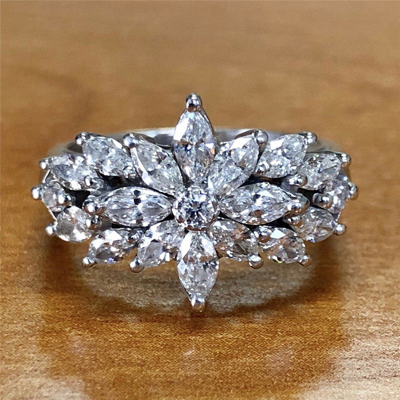 romantic crystal flower rings women full dazzling