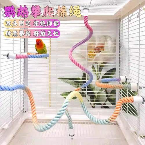 鹦鹉攀爬绳玩具解闷自嗨秋千虎皮牡丹小鸟啃咬鸟笼内装饰爬梯云梯 - 封面