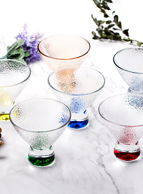 罗派ROUPA玻璃杯创意锤纹热卖透明彩色冰激凌甜品鸡尾酒杯冰沙碗