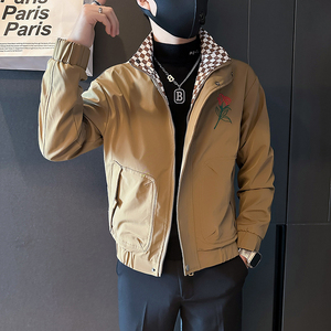 网红外套男潮牌高级感玫瑰花刺绣修身夹克B323-JK02-P88图片