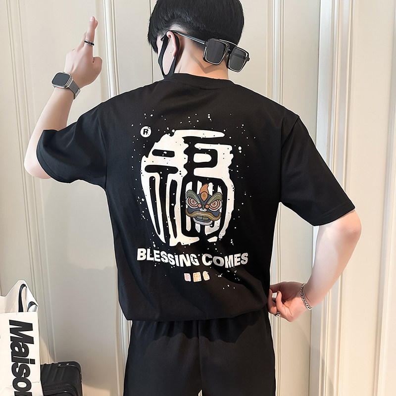 B323-DT60-特P38控58短袖T恤男社会小伙店主风圆领潮牌半袖衣服,男装T恤,星座301C（原B323）