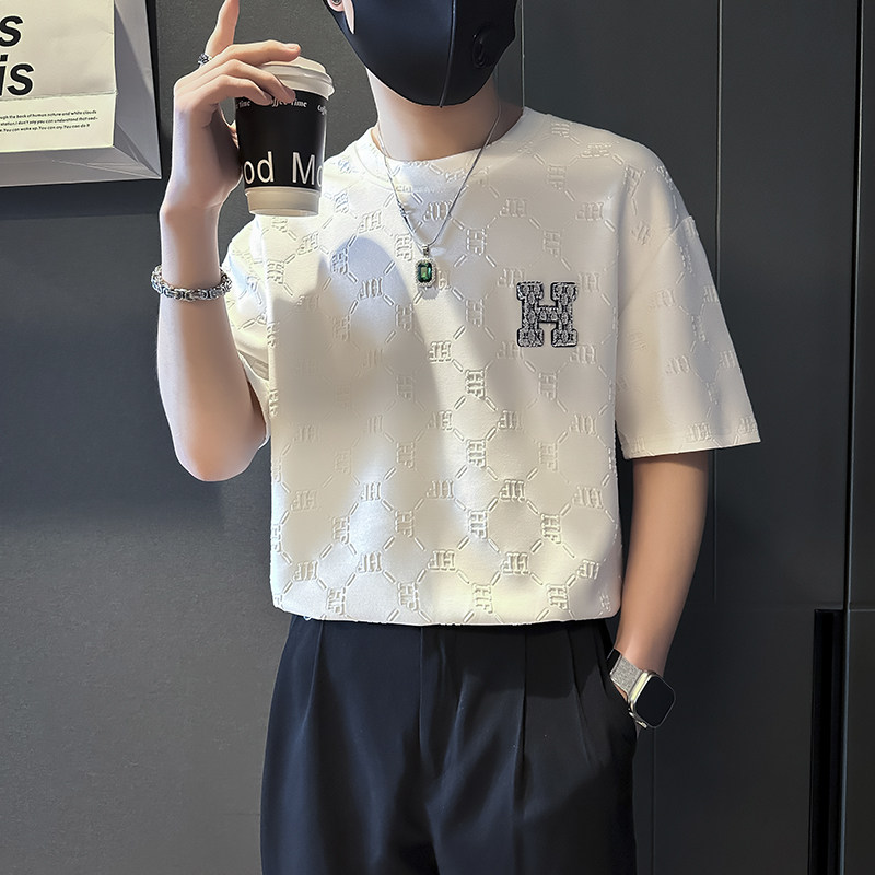 潮牌t恤男短袖2025新款抖音社会小伙店主风B323-DT37-P48控68,男装T恤,星座301C（原B323）