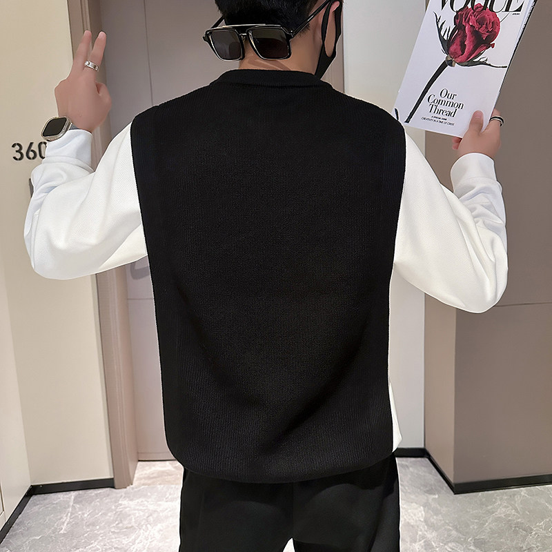 抖音假两件毛衣男高级感潮牌秋冬拼接社会小伙B323-M35-P88,男装针织衫/毛衣,星座301C（原B323）