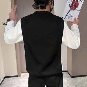 抖音假两件毛衣男高级感潮牌秋冬拼接社会小伙B323-M35-P88图片