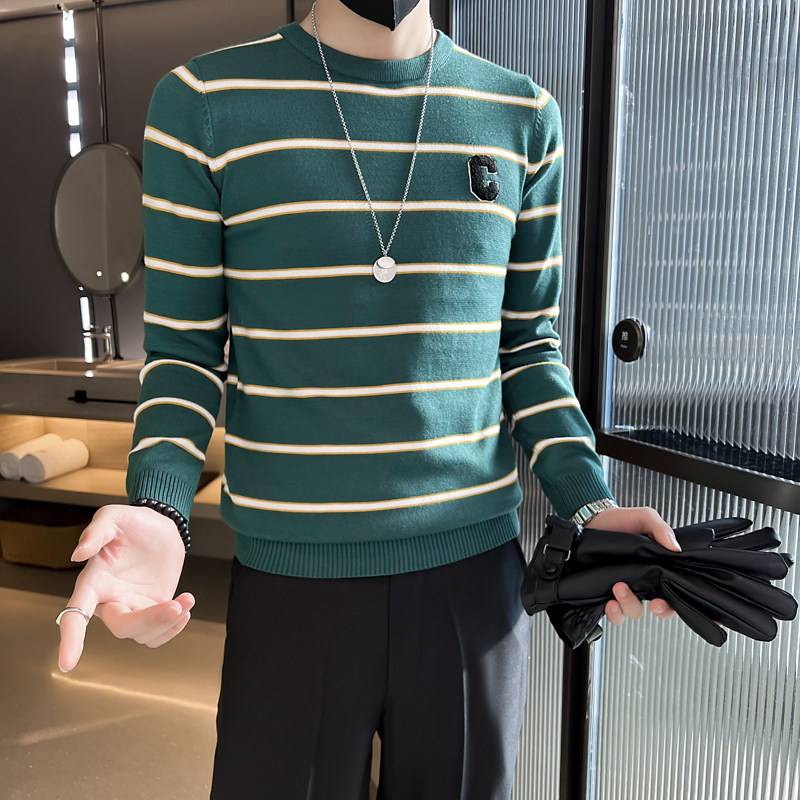 网红社会小伙毛衣男修身条纹潮流2023新款三色M14-P78控108,男装针织衫/毛衣,星座301C（原B323）