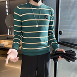 网红社会小伙毛衣男修身条纹潮流2023新款三色M14-P78控108，男装针织衫/毛衣，星座301C（原B323）