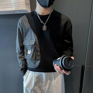 条纹拼接真口袋卫衣男设计感潮牌社会小伙长袖外套B323/WY09/P58图片