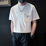 短袖T恤男拼接织带社会小伙店主风男生高级感痞帅B323-DT53-P58，男装T恤，星座301C（原B323）