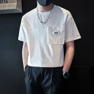 短袖T恤男拼接织带社会小伙店主风男生高级感痞帅B323-DT53-P58图片