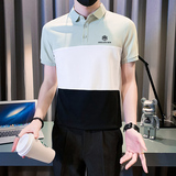 拼接polo衫男短袖潮牌修身高级感社会小伙T恤B323/PL07/P58控78，男装Polo衫，星座301C（原B323）