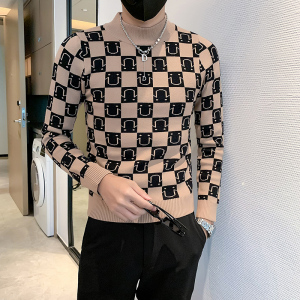 社会小伙半高领毛衣男格子潮牌ins痞帅炸街秋冬款 三色 M19-P68图片