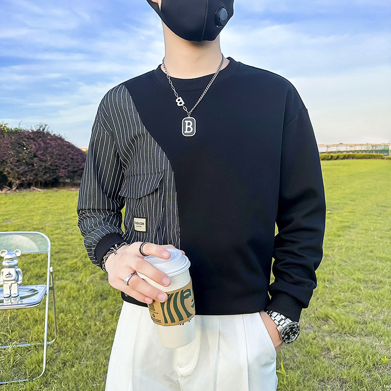 条纹拼接真口袋卫衣男设计感潮牌社会小伙长袖外套B323/WY09A/P58图片