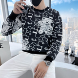 男士毛衣2023新款小熊图案个性社会小伙针织衫三色M09-P58控78，男装针织衫/毛衣，星座301C（原B323）
