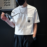 社会小伙店主风2025夏季新款简约短袖t恤男拼接B323-DT52-特P45，男装T恤，星座301C（原B323）