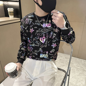 社会小伙卫衣男圆领潮牌个性印花春秋款外套长袖t恤B323/WY18/P58图片