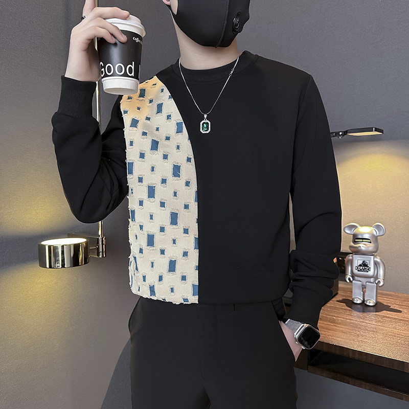 潮牌拼接卫衣男撞色长袖社会小伙店主风外套B323/WY22B/P58控78图片