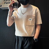 短袖T恤男拼接织带社会小伙店主风男生高级感痞帅B323-DT53-P58，男装T恤，星座301C（原B323）