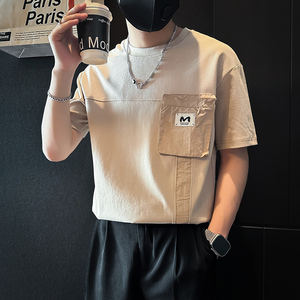短袖T恤男拼接织带社会小伙店主风男生高级感痞帅B323-DT53-P58图片