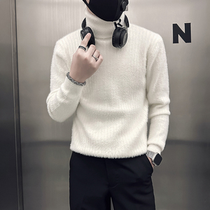 抖音不起球毛衣男高领修身领口字母打底衫B323-M44-特P38控58图片