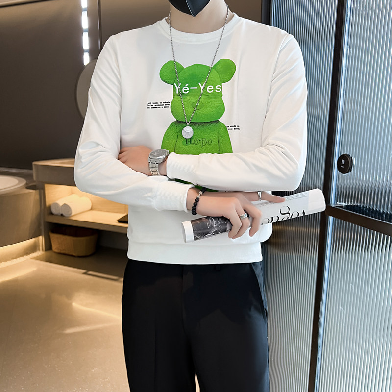 2025新款社会小伙卫衣男小熊印花潮流修身韩版圆领WY05-P53控75,男装卫衣,星座301C（原B323）